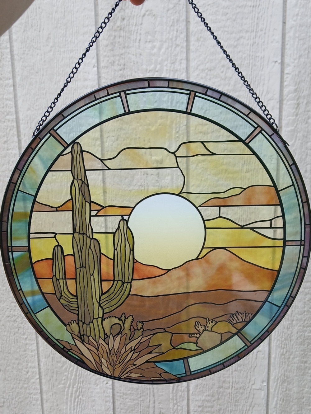 Desert Sunrise Stained Glass Suncatcher - Green & Yellow